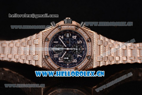 Audemars Piguet Royal Oak Offshore Seiko VK67 Quartz Rose Gold/Diamonds Case with Black Dial and Arabic Numeral Markers - Click Image to Close